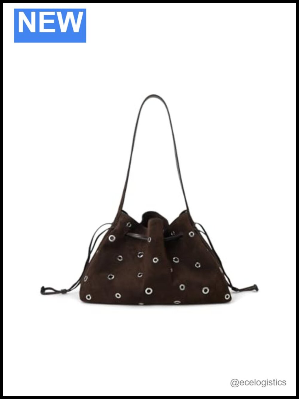 Leather Drawstring Shoulder Bag Bucket Silhouette Adjustable Strap